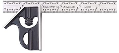 Starrett 33JH-6-4R Vierkantkopf aus gehärtetem Stahl mit regulärer Klinge Junior Combination Quadrat, 4R Graduierung, 6 Klingenlänge