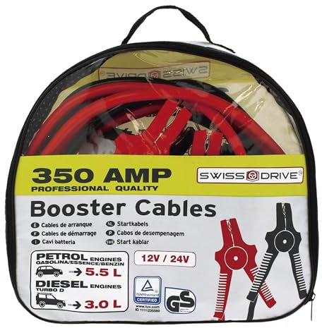 S SUMEX Cables de Arranque para Batería de Coche Pinzas de Batería en Bolsa para Guardar 350A 3,5 Metros 25 mm GS – Tüv