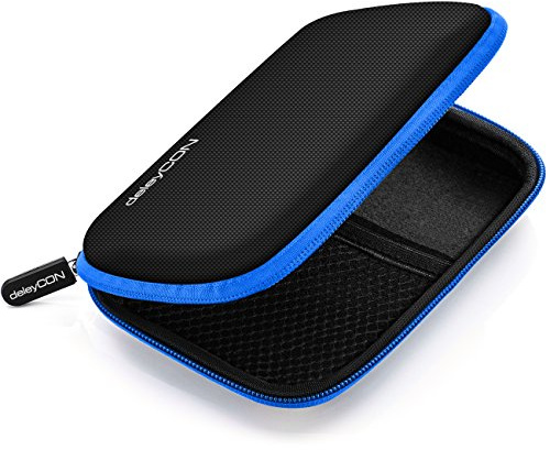 deleyCON Hårddiskfodral Hårddiskar Fodral HDD-Fodral - För 2,5-Tums Hårddiskar och SSD - Robust & Stötsäker - 2 Innerfack av Nät - Svart/Blå
