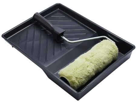 ProDec Lot de 3 articles 225 mm x 44 mm, rouleau tissé très résistant, monture et bac pour émulsions et peintures de maçonnerie sur murs intérieurs, extérieurs et plafonds