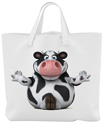 Merchandise for Fans Einkaufstasche- 45 x 42 cm x 9,5 cm - Motiv: 3D Comic Kuh beim Yoga - 04