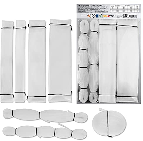 ISOLATECH Grosskaliber 20 Meter Schrumpfschlauch Set Schrumpfverhältnis 2:1 Transparent Klar unbeschriftet (5mm, 8mm, 10mm, 15mm, 20mm, 30mm & 40mm jeweils am Stück)