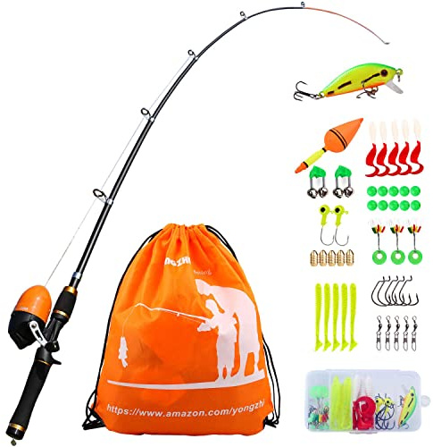 Sougayilang YONGZHI Kids Fishing Pole with Spincast Reel Telescopic Fishing Rod Combo Full Kits for Boys,Girls and Adults-Golden