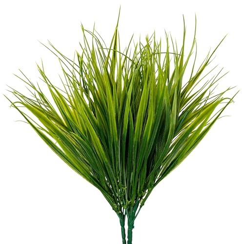 BELLE VOUS 6 STK Künstliche Pflanzen Gras Kunstpflanze – Gras Künstlich Grün Echt Aussehend Künstliche Blumen Innen/Außen für Wohnzimmer Deko, Deko Büro, Badezimmer Deko – Deko Pflanzen Künstlich