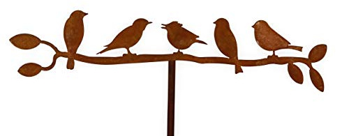 Edelrost Vögel auf Zweig Garten rostige Gartendeko Gartendekoration Metall Naturrost dekorieren Rost rostige Dekoration für den Garten Gartenstecker Beetstecker Topfstecker Landhaus (5er Vögel)