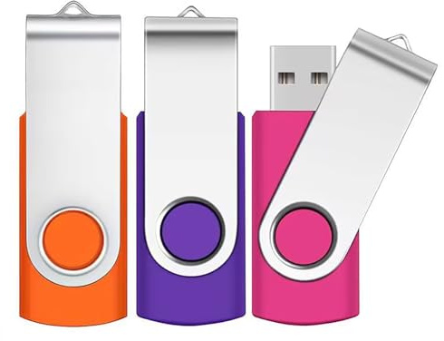 PenDrives 2GB 3 Piezas USB Flsh Drives, SRVR Portátil Memorias USB 2.0 de Memoria Dispositivos Externos con Indicador LED ，Contiene 3 cordón,(Amarillo，Púrpura y Rosa)