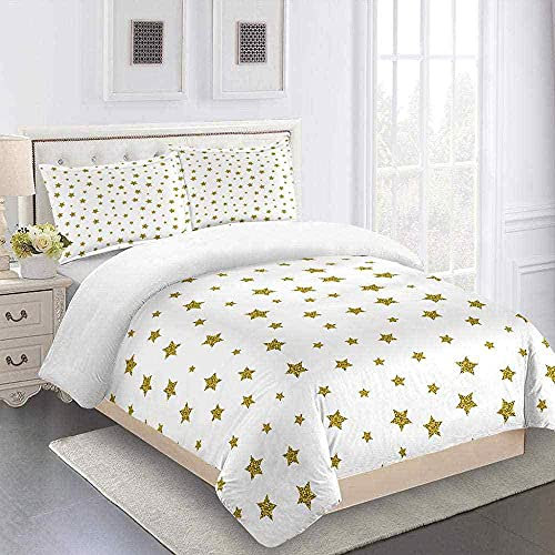 QZDUCN Set Copripiumino Matrimoniale 240x220cm Piccola Stella D'Oro Stampato 3D Copripiumino Biancheria Da Letto Microfibre Ipoallergenico 1 Copripiumino Con Chiusura A Cerniera E 2 Federe