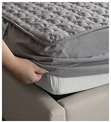 YUDEYU Tagesdecken Blätter Grau Gewaschener Baumwollstoff Spannbettlaken Matratzenbezug Bettlaken (100X200CM/HIGH 16-25CM)