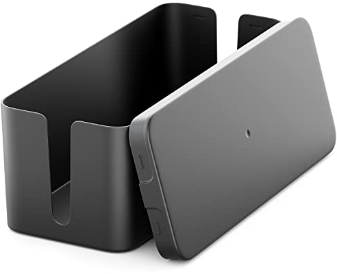 deleyCON Gestione Cavi Box Cavo Organizer Box Casetta Cavi 32,7cm x 13,5cm x 12,5cm Plastica Robusta 2 Guide Laterali per Cavi Protezione e Sicurezza Nero