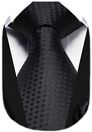 HISDERN Herren Krawatte mit Einstecktuch Karierte Formelle Klassische Hochzeit Herrenkrawatte und Taschentuch Set für Männer
