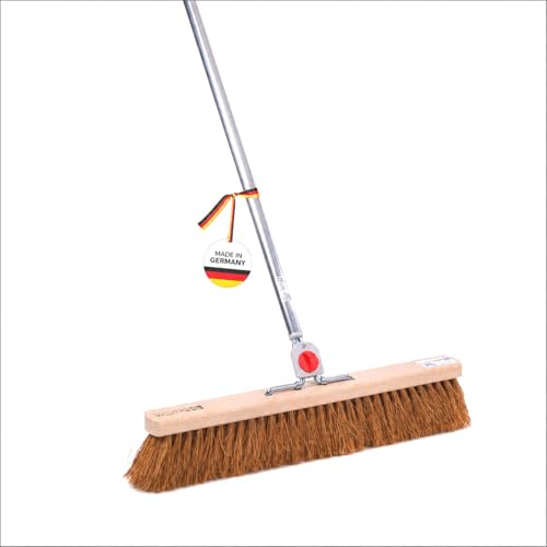Kokos Borsten Saalbesen 50cm Breit mit 4-Loch-System Stiel Alustiel Besen | Naturfaser-Borsten, 4-Loch Wechselsystem, Quattro-Wechselstiel-System, Kokosbesen, Saalbesen