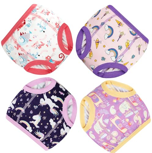 FLYISH DIRECT Töpfchen Trainingshose - Kinder Trainingshose Töpfchen, Packung mit 4 Baby Trainerhosen Töpfchentraining für Mädchen Jungen，2-7 Jahre, 120/5T