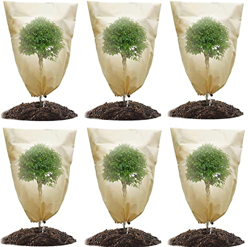 AMZMUKAUP 6 Stück Winterschutz Pflanzen, Winterschutz für Kübelpflanzen Frostschutz für Pflanzen mit Zugband Pflanzenschutz & Schädlingsbekämpfung Winterfest (60×80cm)