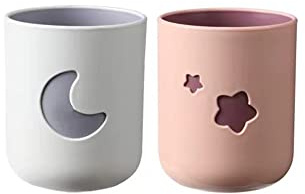 Rabyleo Gobelet à brosse à dents bicolores pour salle de bain Motif petit monstre Rose et blanc