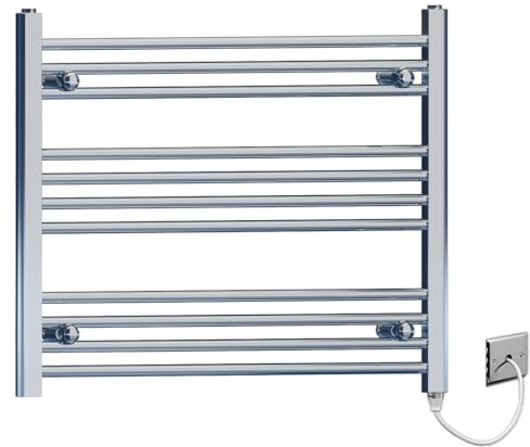 900mm Wide Flat Chrome Electric Pre-Filled Heated Towel Rail Radiator For Bathroom Designer UK (900 x 600mm (h))