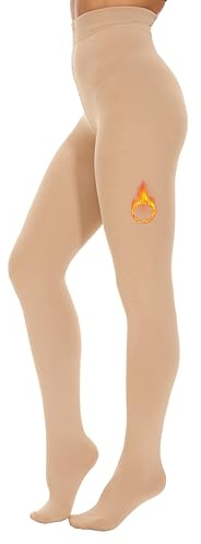 CozyWow Collants thermiques pour femmes Strumpfhosen d'hiver Chaussettes en peluche Chaudes Panty chaud en polaire Collants thermiques réchauffants, couleur chair, L-XL
