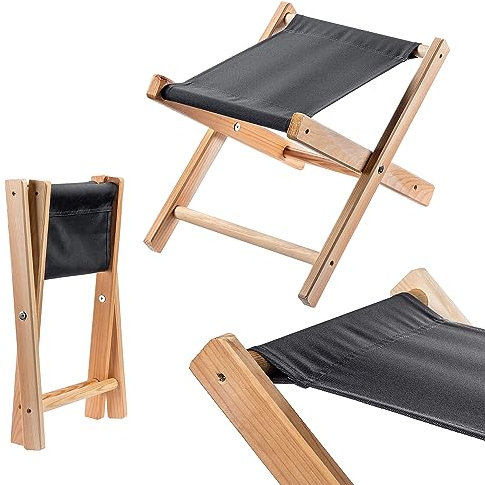 KADAX Klapphocker, 40x31x31cm Hocker aus Holz, Klappstuhl bis 100kg Trag-Last, Faltstuhl für Garten, Balkon, Terrasse und Camping, Sitzhocker (Schwarz)