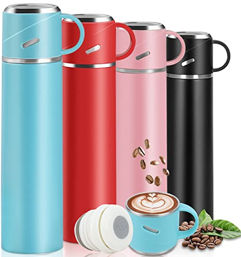 Trinkflasche Edelstahl, Auslaufsicher Thermoskanne, Isolierte Wasserflasche BPA-Frei, Thermosflasche 550ml mit Tasse & Griff, Isolierflasche für Kaffee,Tee- für Outdoor/Arbeit/Kinder/Schule/Baby, Blau