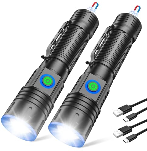 WSSBOND Piccola torcia elettrica ricaricabile a LED da 20000 lumen, 1500 metri, luce magnetica, zoomabile, impermeabile, per ricerca di emergenza domestica, riflettore tattico, confezione da 2