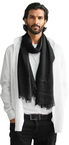 creazioni unique Echarpe Homme en Bambou 100% Made in Italy - Foulard Cheche Homme - Mode Homme Printemps et Eté (Noir)