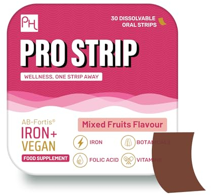 PROSTRIP Fer AB-Fortis 14 mg additionné de vitamines C, B1, B2, B6, acide folique, betterave, épinards et cerise acidulée – 30 bandelettes végétaliennes orales de Prowise Healthcare