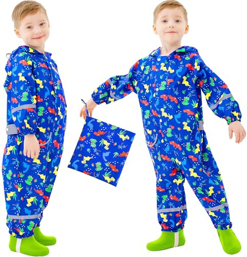 Domueay Tuta Bambino Antipioggia Completo Impermeabile Leggero Tutto in Uno Tuta Pioggia Portatile Giacca Impermeabile Bimbo 1-3 Anni