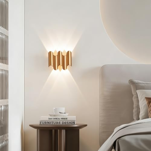 CRFASIBE LED Wandleuchte 5W Up Down Aluminium Gold Modern IP66 Wasserdicht | Leicht Außenlampe, Warmweißes Licht, Innen und Außennutzung, geeignet für Treppenhaus Wohnzimmer Schlafzimmer Balkon Garten