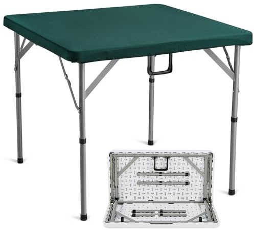 VEVOR Mahjong-Tisch, Klappbarer Kartentisch für 4 Spieler mit Verschleißfester Grüner Tischplatte, Tragbarer, Zweifach Quadratischer Dominotisch mit Tragegriff 86 x 86 x 74 cm Domino-Tisch