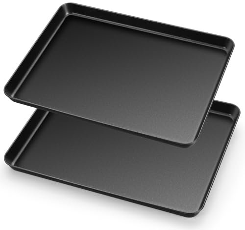 HaWare Baking Tray, Large Nonstick Oven Tray Set of 2, 40 X 30 X 2.5 cm, Carbon Steel Cookie Sheet Pan for Baking/Cooking/Serving, Heavy-Duty & Non Toxic, Rust Resistant & Easy Clean - Black