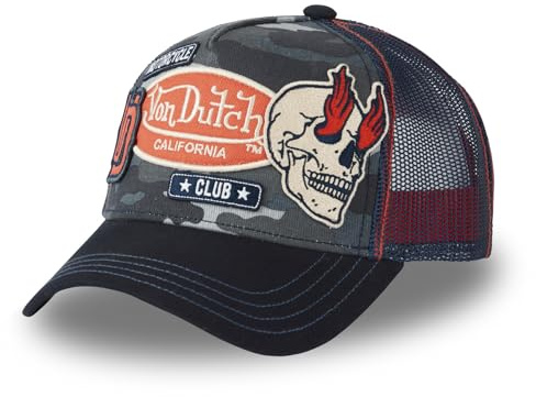 Von Dutch Kappe für Damen und Herren, Trucker-Kappe, mit Patches, verstellbar