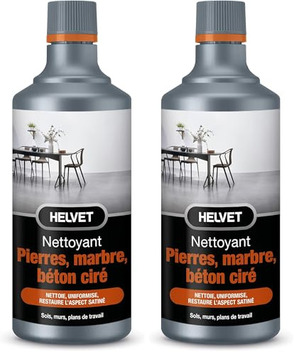 Nettoyant Spécial Marbre, Pierre Naturelle & Béton Ciré : Nettoie, Uniformise et Restaure l’Aspect Satiné de vos Murs, Sols & Plans de Travail– 1L (Lot de 2)