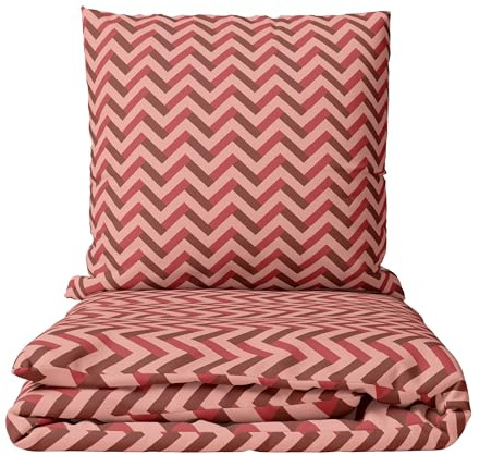 Leonado Vicenti 2tlg Bettwäsche Set 155x220 cm Baumwolle Rot Rosa Bordeaux Zick Zack Muster Weich Reißverschluss