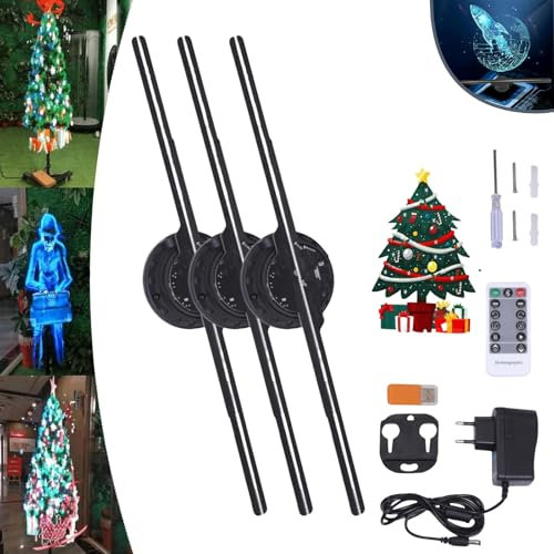 3D Hologram Led Fan Projector, 3D Fan Hologram Projector Christmas Tree, 3D Advertising Hologram, For Shop, Bar, Christmas Halloween Party Advertising Display Events(3PCS)