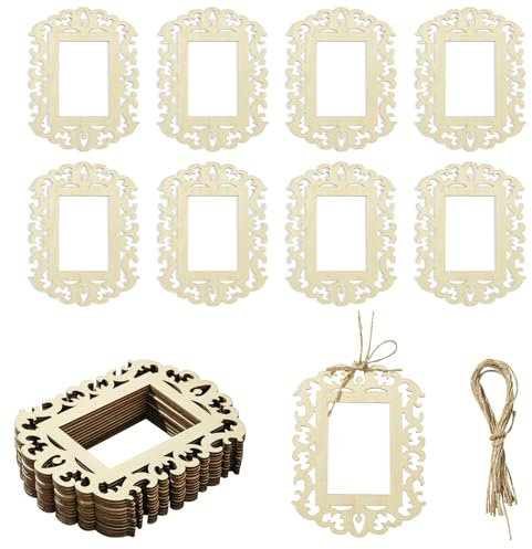 Stiesy 12 cornici in legno da appendere ornamenti per artigianato fai da te cornice per foto in legno non finito con corda ornamenti in legno vuoti da dipingere per decorazioni domestiche feste