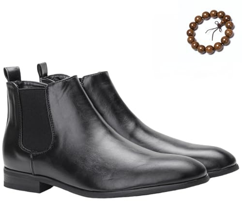 BXCZEDW Botas Chelsea para hombre, informales, cómodas, clásicas, sin cordones, de cuero, con cremallera lateral y suela de madera, Black, 45.5 EU