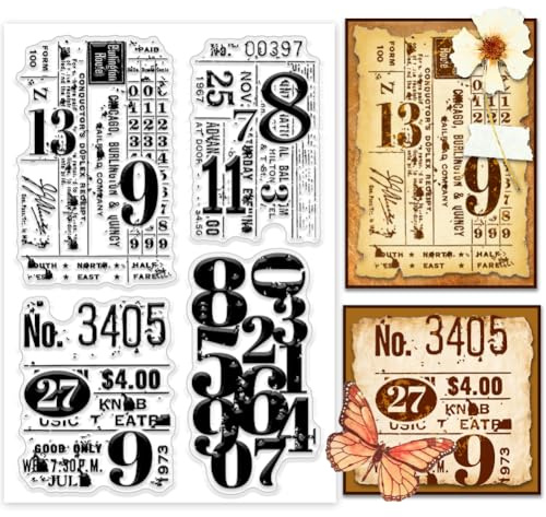 PH PandaHall Retro Zahlen Klare Stempel Für Die Kartenherstellung, Background Board Gummistempel Vintage Transparente Silikon Stempel für DIY Scrapbooking, Geschenkanhänger