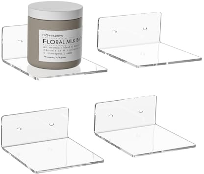Hexsonhoma 15cm klare kleine Wandregale, Acryl schwimmendes Regal für kleinen Raum, Acryl Display Ledges für Funko Pop Figuren, Home Decor, Pflanzen, Smart Lautsprecher, Digitaluhr, 4-Pack