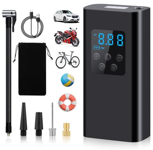 JOPHEK Elektrische Luftpumpe, Tragbare Akku Fahrradpumpe mit alle ventile Luftpumpe Fahrrad mit LED für Fahrrad, E-Bike, Auto