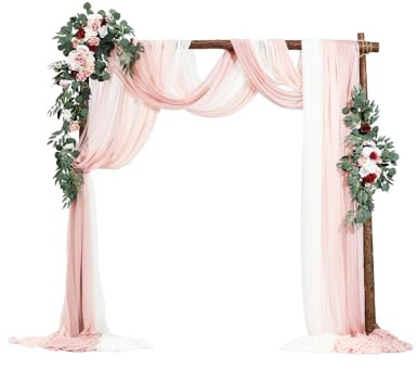 VEVOR Kit de Arco de Flores Artificiales Rosas para Bodas, con Cortinas, 2 Piezas de Arreglos Florales, 3 Piezas de Cortinas Transparentes, para Ramos de Ceremonia, Decoración de Fondo de Recepción