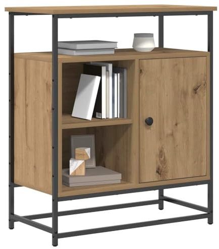 vidaXL Buffet de Roble Artisanal, Armario de 80 cm de Largo, Madera de Ingeniería y Acero, con 2 Compartimentos, Mobiliario Estilo Contemporáneo, Unidad de Almacenamiento Rectangular para el Hogar,