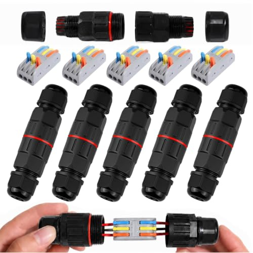 Shengbowi 5PCS Junction Box Outdoor Cable Connector Waterproof IP68 3Way | M18 Cable Wire Range 3.5-8mm Power Cord External Sleeve Coupler Cord Connector Quick Connection Protector for Garden
