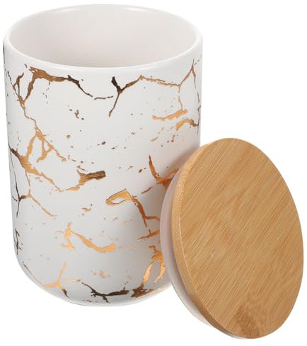 UTHCLO Barattolo sigillato tiene barattoli di stoccaggio barattolo di caramelle Titolare barattoli con coperchio barattolo di tè sfuso contenitore per alimenti in ceramica Di legno bianca