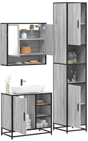 LLEZKBR Ensemble de meubles de salle de bain 3 pièces en bois d'ingénierie gris Sonoma