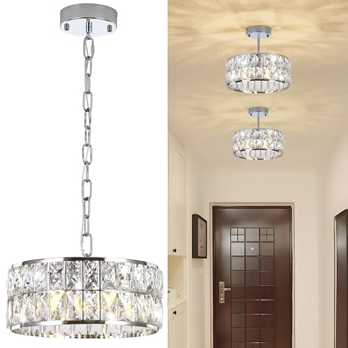 WELAKI HOME Modern Kristall Deckenleuchte silber – Elegante 4-Flammige Rund Kronleuchter mit Kristall, G9 für Schlafzimmer Wohnzimmer Esszimmer Küche Flur, Keine glühbirne, Ø30cm | 4-flammiger runder Hängeleuchte, 30,5 cm Durchmesser, Chrom-Finish, moderner Kronleuchter für Esszimmer, Küche & Flur