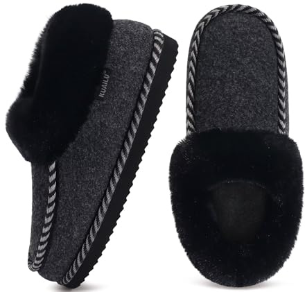 KuaiLu Zapatillas Casa Mujer Peluche Piel Forradas Termicas Señora Pantuflas Caliente Invierno Cerradas Comodas Memory Foam Slippers Dormitorio Ortopedicas Antideslizante Goma Suela Babuchas Negro 39