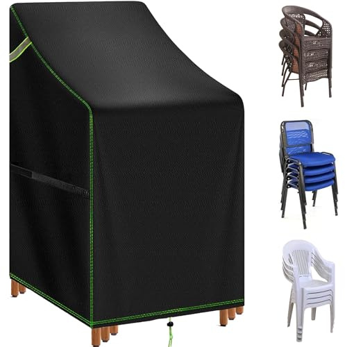 TIFILE Garden Chair Covers Waterproof, 420D Oxford High Back Patio Stacking Chair Protection, Outdoor Stackable Chairs Cover with Drawstring, 65x75x80/120cm