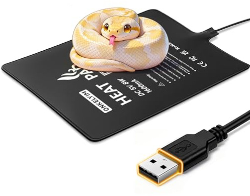 Manta Termica Reptiles, 20x 15CM Manta Termica Terrario, Carga USB, Resistente al Agua, para Terrarios: Tortugas, Serpientes, Lagartos, Gecos, y Anfibios Alfombrilla Calefactora para Reptiles(8W)