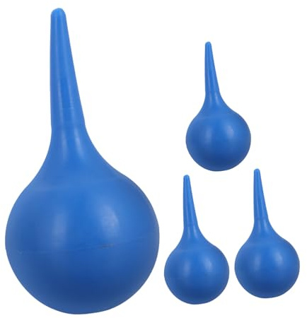 LOLIPPYY 4 Pièces Bulbes Irrigation Auriculaire Réutilisables Bleu Pompes Caoutchouc Souples pour Nettoyage Portable et Élimination Cire Oreille Outil de Nettoyage pour Adultes et Garçon