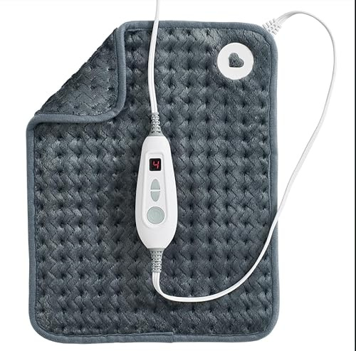 Brookstone Herringbone Portable Heating Pad - Super Soft Plush, 6 Heat Settings, Machine Washable, Easy-to-Use Controller, 16'' x 12'' for Pain Relief, Period Cramps, Warmth (Gray)