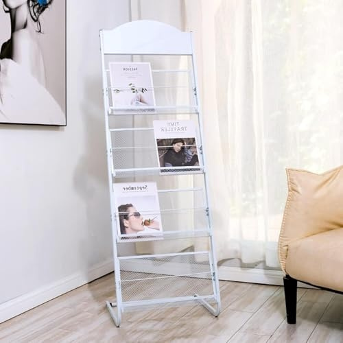 JvFbjLF Bärbart kontorstidningsställ, fristående tidningsställ, broschyrarrangör for väntrum, vardagsrum(Bianco)